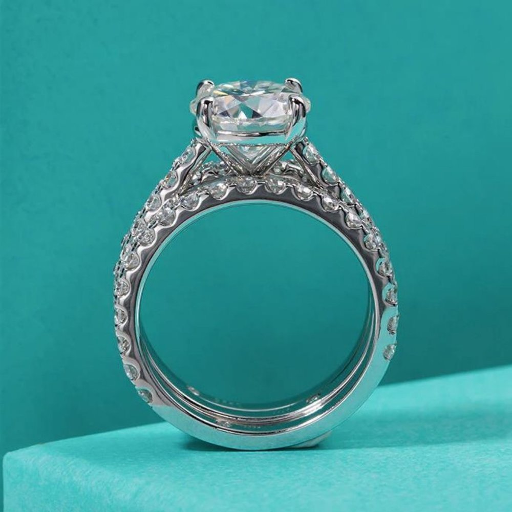 Certified 4.75ct. t.w. Moissanite Diamond Wedding 3 pcs Ring Set NEW - Picture 9 of 15